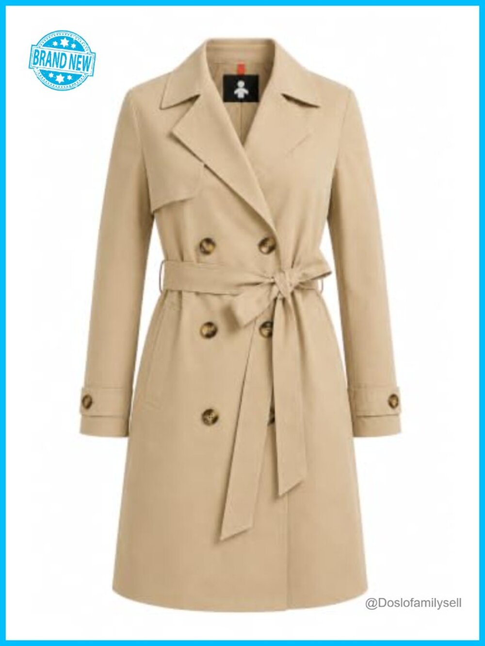 Women's Trench Coat Long Double Breasted Belted Waterproof Rain Coat